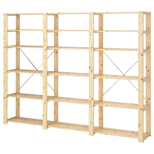 HEJNE - 3 sections/shelves, pine, 230x31x171 cm - Width: 230 cmDepth: 31 cmHeight: 171 cmMaximum load/shelf: 35 kg