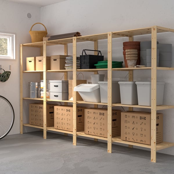 HEJNE 4 sections/shelves, pine, 307x50x171 cm