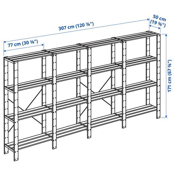 HEJNE 4 sections/shelves - pine 307x50x171 cm , 307x50x171 cm