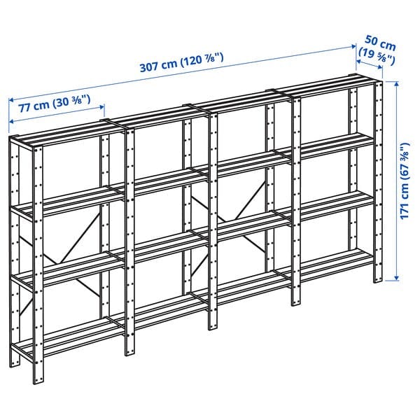 Ikea HEJNE 4 sections/shelves - pine 307x50x171 cm , 307x50x171 cm