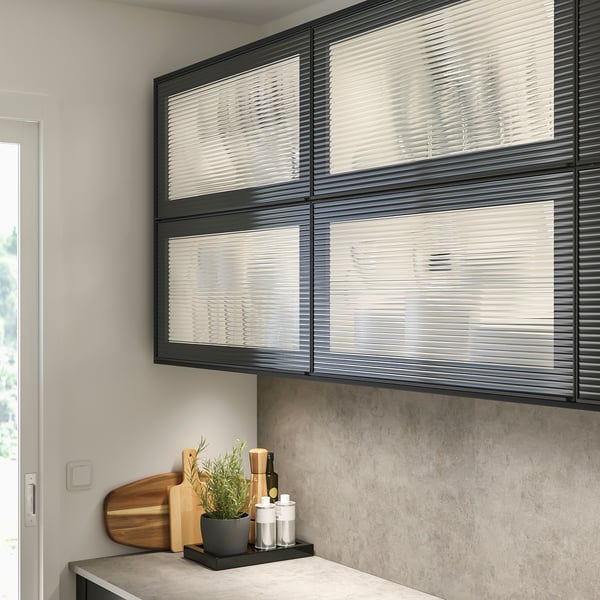 HEJSTA glass door, anthracite/reeded glass, 40x80 cm