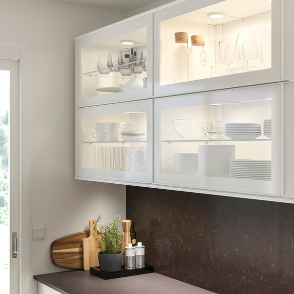 HEJSTA glass door, white/clear glass, 30x100 cm