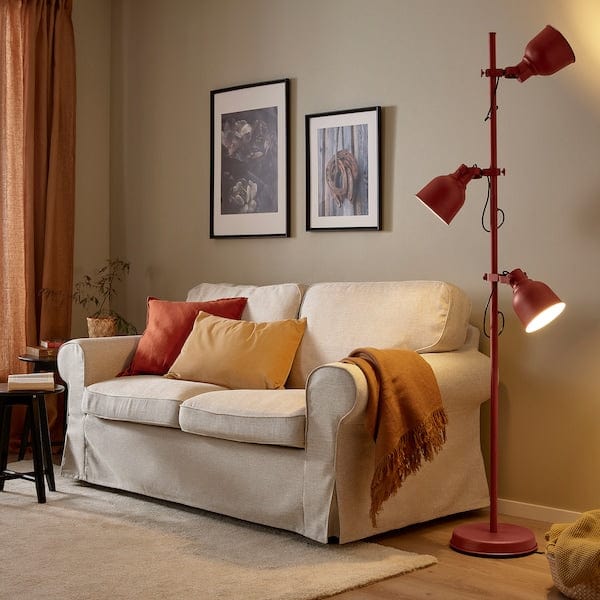 Ikea HEKTAR - Floor lamp with 3 spotlights, brown-red
