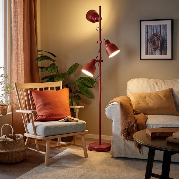 Ikea HEKTAR - Floor lamp with 3 spotlights, brown-red