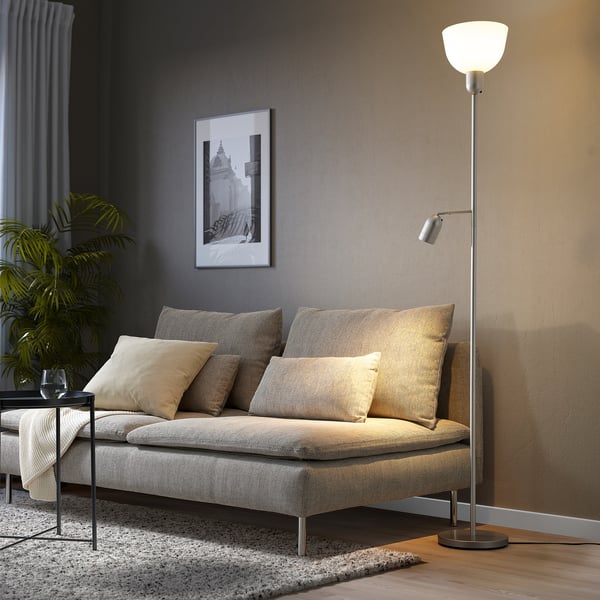 HEKTOGRAM floor uplighter/reading lamp, silver-colour/white, 22 cm