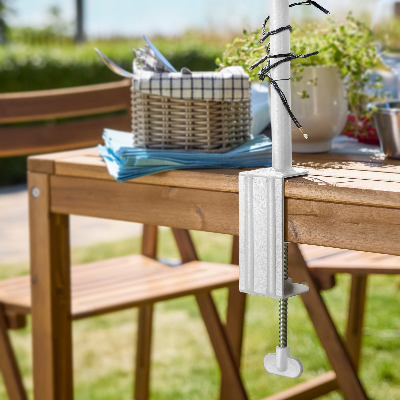 HELGEÖ decorating rod for table, white adjustable/outdoor indoor, 115/235x116 cm