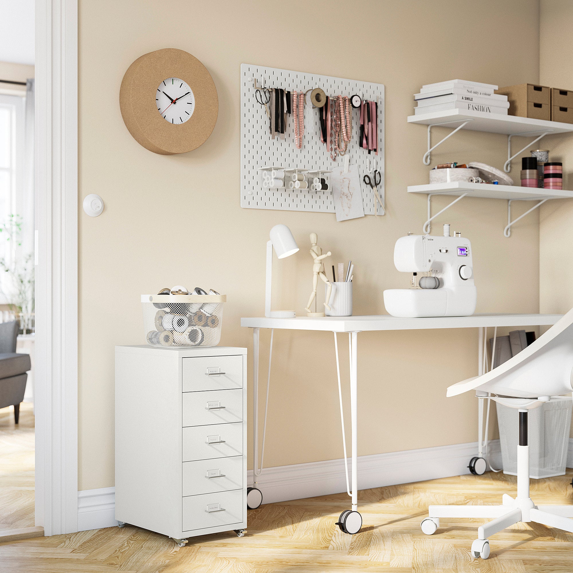 HELMER drawer unit on castors, white, 28x65 cm