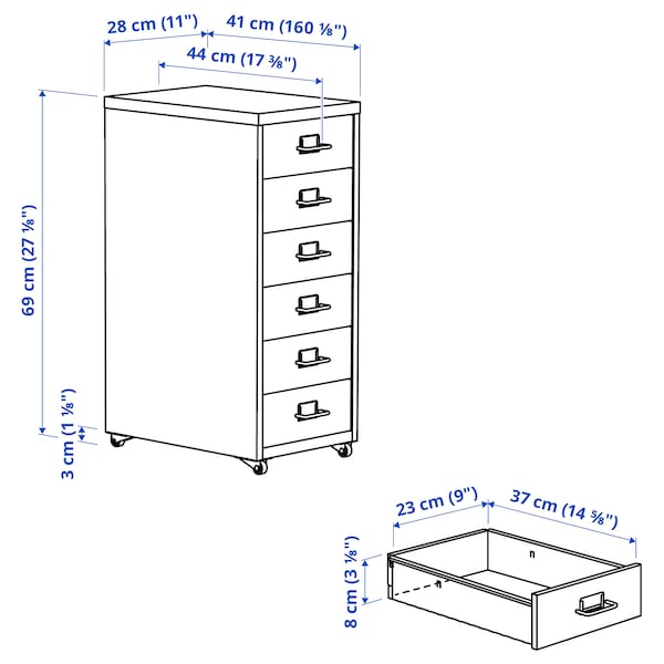 HELMER drawer unit on castors, blue, 28x69 cm