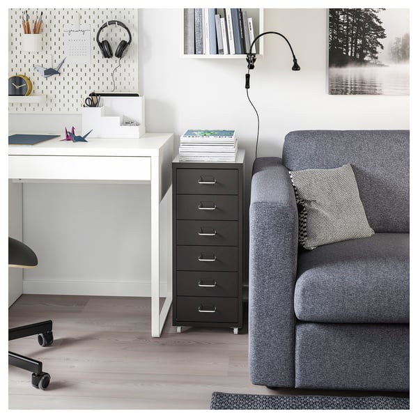 HELMER drawer unit on castors, black, 28x69 cm