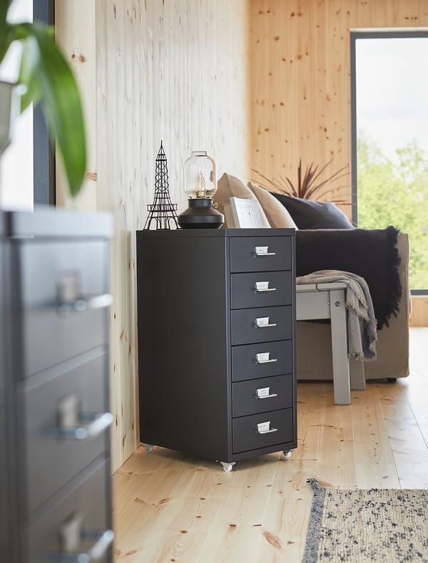 HELMER drawer unit on castors, black, 28x69 cm