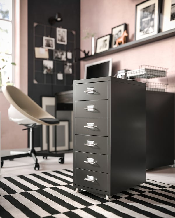 HELMER drawer unit on castors, black, 28x69 cm