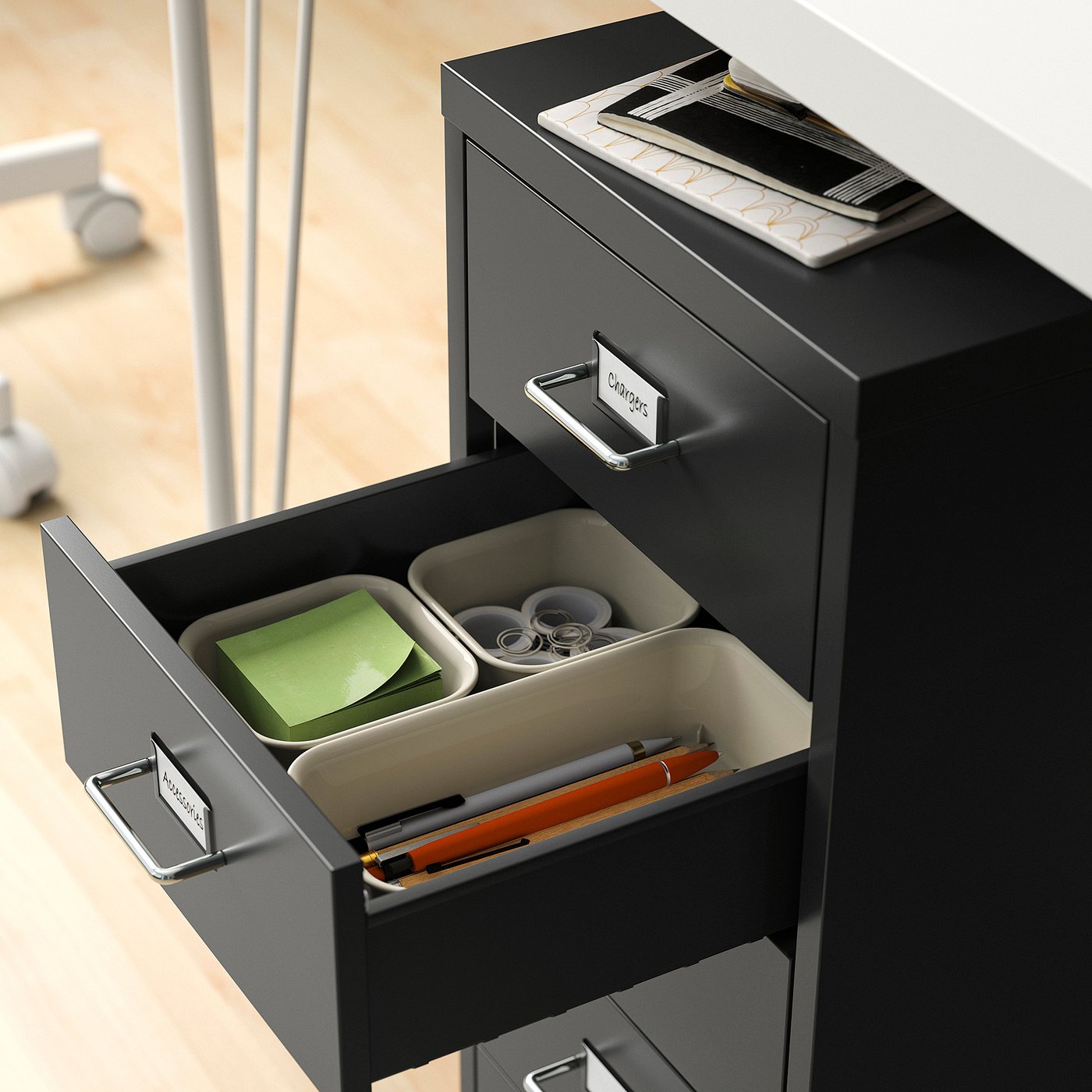 HELMER drawer unit on castors, black, 22x65x37 cm