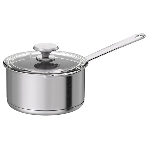 HEMKOMST saucepan with lid, stainless steel/glass, 2 l
