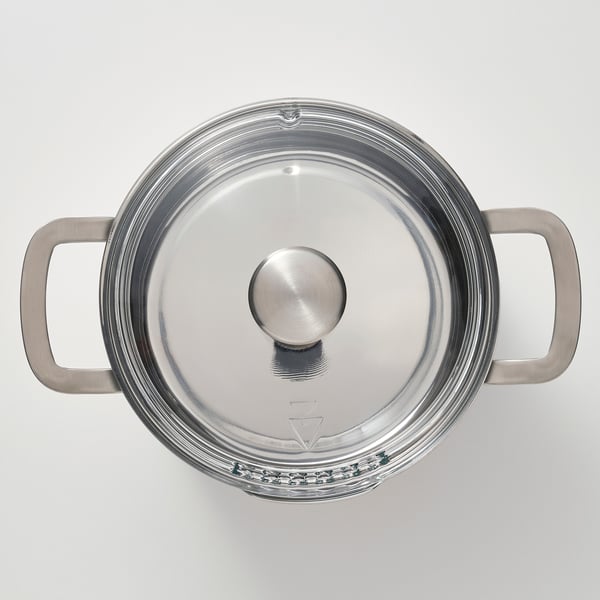 HEMKOMST pot with lid, stainless steel/glass, 5 l