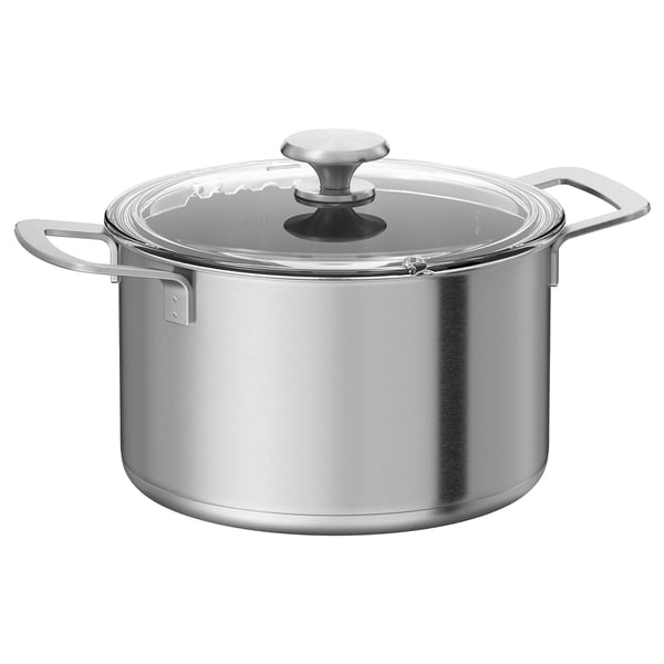 HEMKOMST pot with lid, stainless steel/glass, 5 l