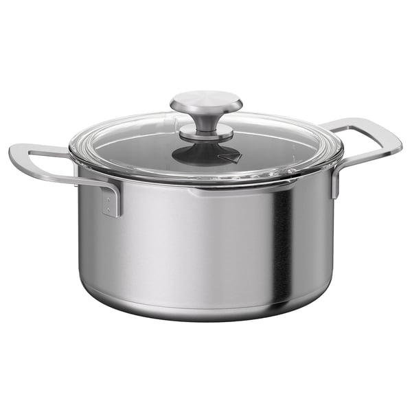 HEMKOMST pot with lid, stainless steel/glass, 3 l