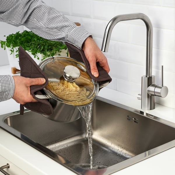 HEMKOMST pot with lid, stainless steel/glass, 3 l