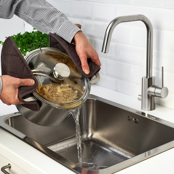 HEMKOMST pot with lid, stainless steel/glass, 5 l