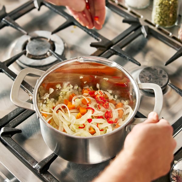 HEMKOMST pot with lid, stainless steel/glass, 3 l