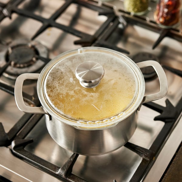 HEMKOMST pot with lid, stainless steel/glass, 3 l