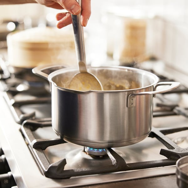 HEMKOMST pot with lid, stainless steel/glass, 3 l