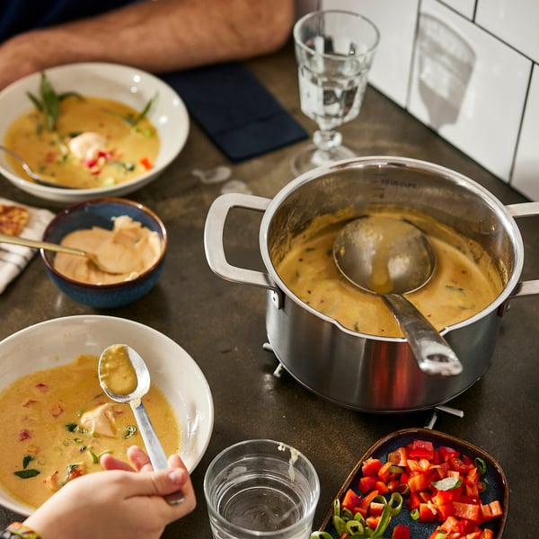 HEMKOMST - HEMKOMST Pot with lid, stainless steel/glass, 3 l