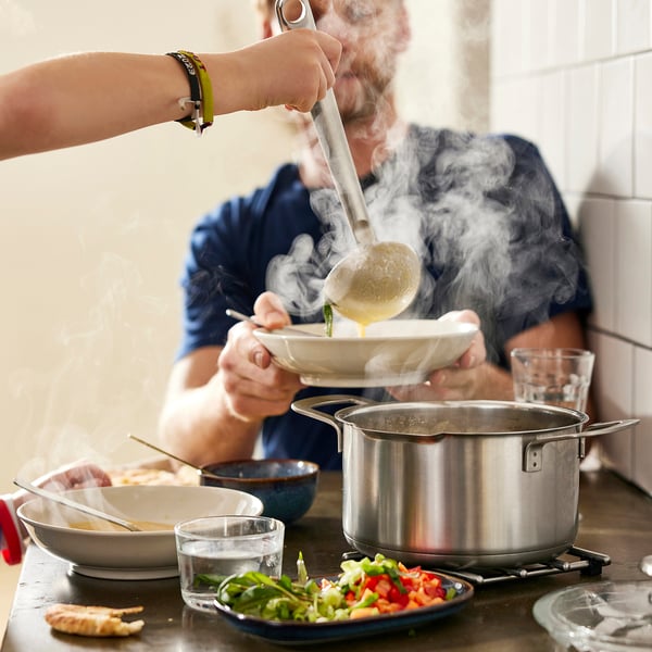 HEMKOMST - HEMKOMST Pot with lid, stainless steel/glass, 3 l