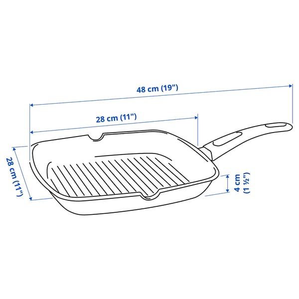 HEMLAGAD grill pan, non-stick coating black, 28x28 cm