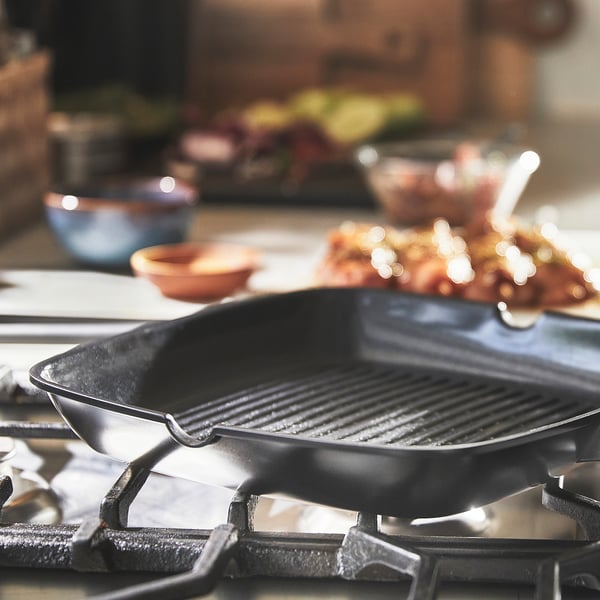 HEMLAGAD grill pan, non-stick coating black, 28x28 cm