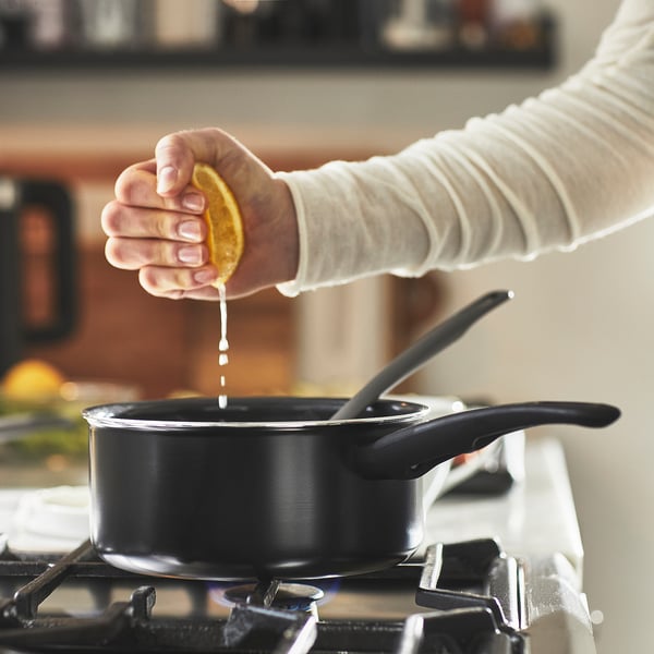 HEMLAGAD saucepan with lid, non-stick coating black, 2 l