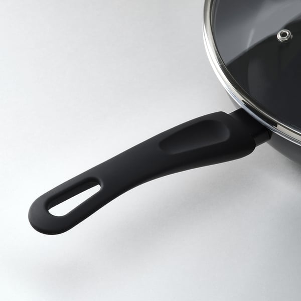 HEMLAGAD sauté pan with lid, non-stick coating black, 26 cm