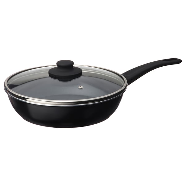 HEMLAGAD sauté pan with lid, non-stick coating black, 26 cm
