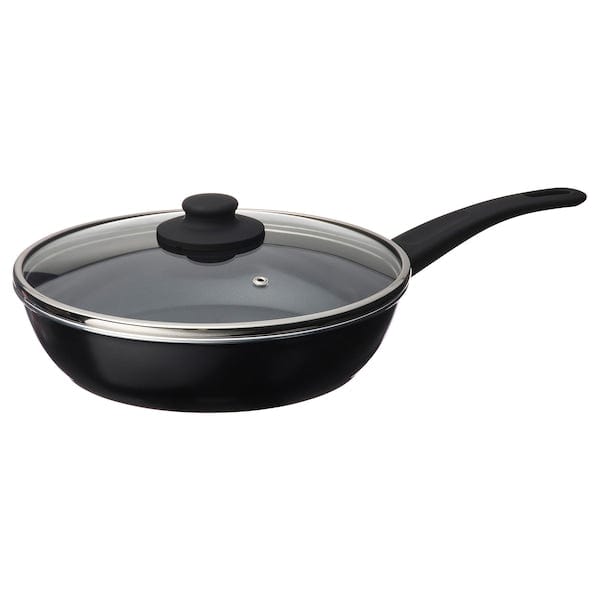 HEMLAGAD - Sauté pan with lid, non-stick coating black, 26 cm