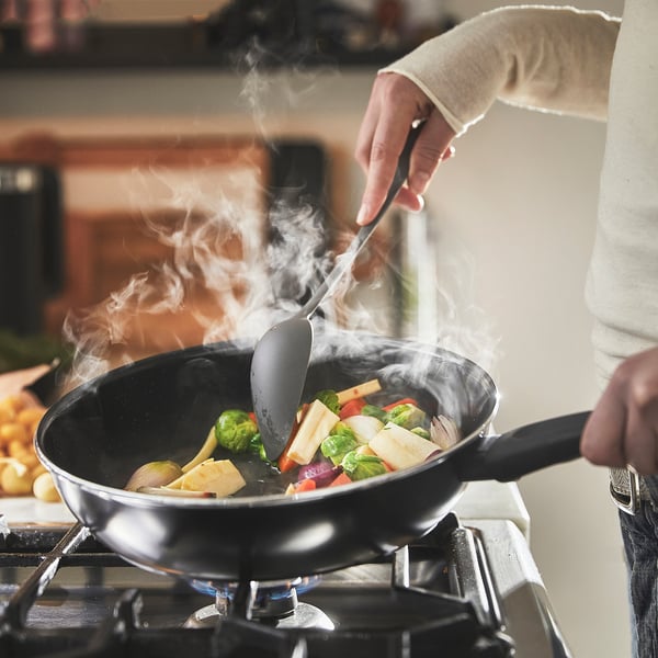 HEMLAGAD sauté pan with lid, non-stick coating black, 26 cm