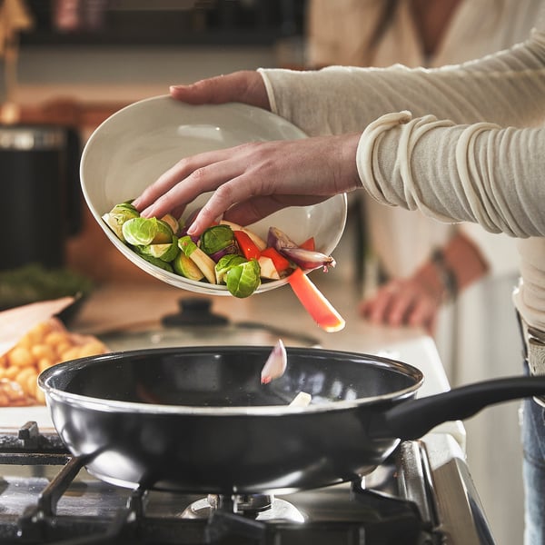 HEMLAGAD sauté pan with lid, non-stick coating black, 26 cm