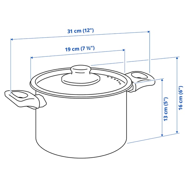 HEMLAGAD pot with lid, non-stick coating black, 3 l