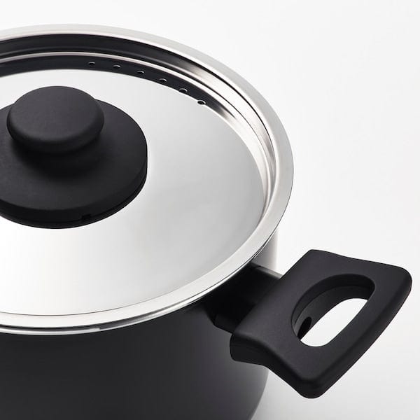 Ikea HEMLAGAD - Pot with lid, nonstick coating black,3 l