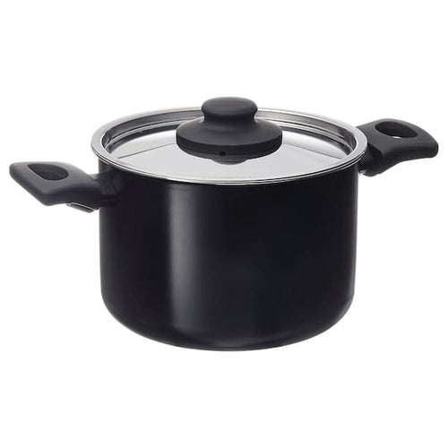 HEMLAGAD - HEMLAGAD Pot with lid, non-stick coating black, 3 l