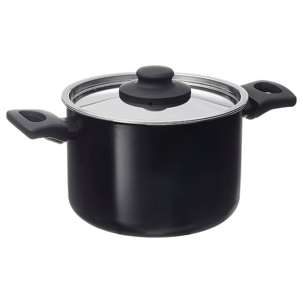HEMLAGAD - Pot with lid, non-stick coating black, 3 l