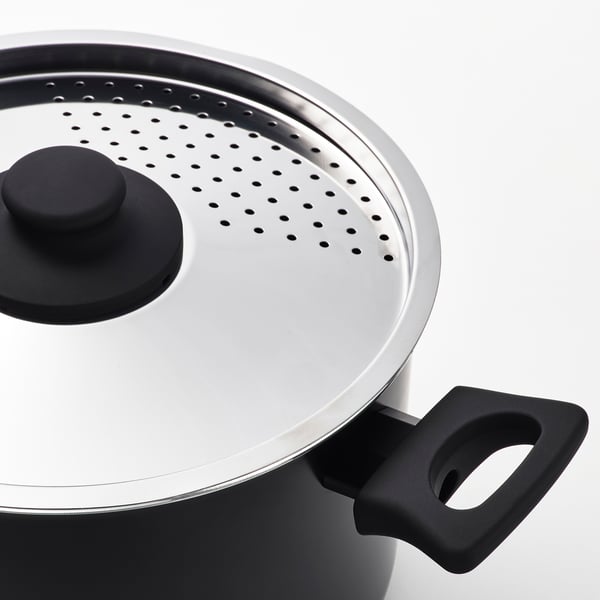 HEMLAGAD - HEMLAGAD Pot with lid, non-stick coating black, 5 l