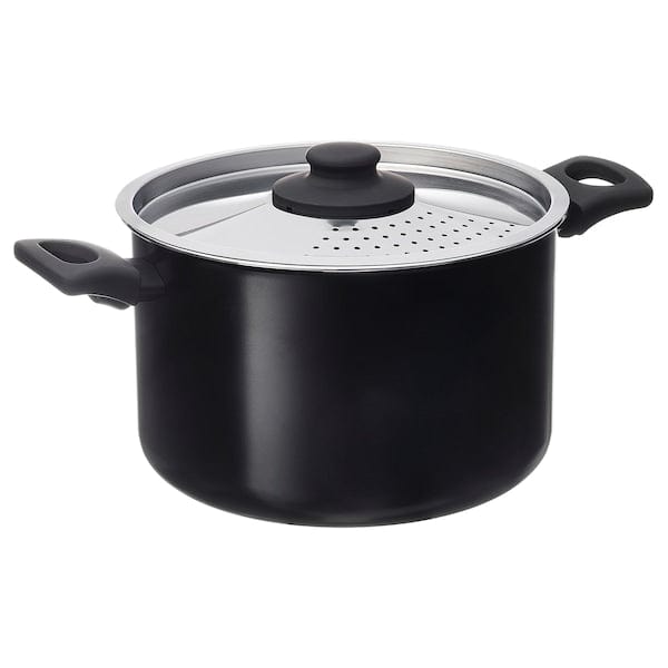HEMLAGAD - Pot with lid, non-stick coating black, 5 l