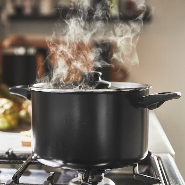 Ikea HEMLAGAD - Pot with lid, nonstick coating black,5 l