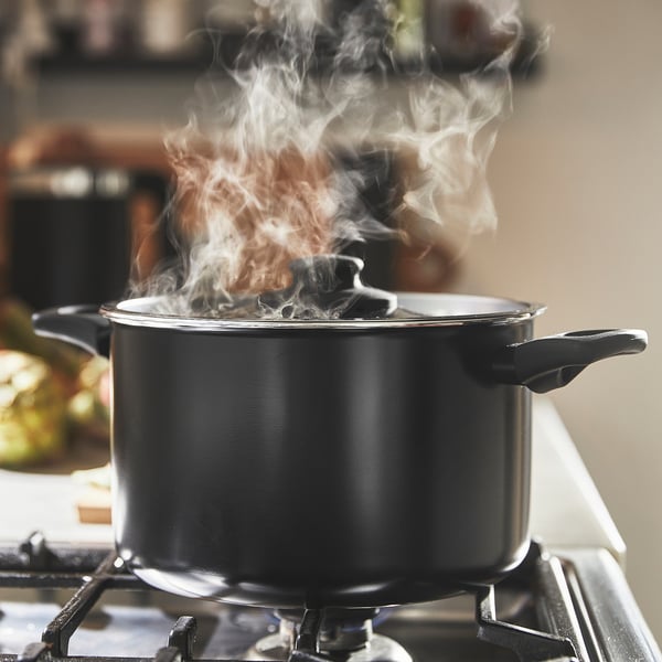 HEMLAGAD - HEMLAGAD Pot with lid, non-stick coating black, 5 l