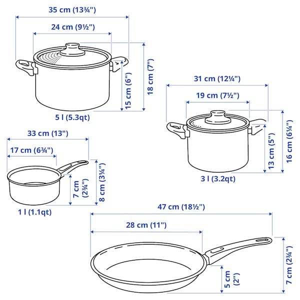 HEMLAGAD - 6-piece cookware set, grey/grey-blue