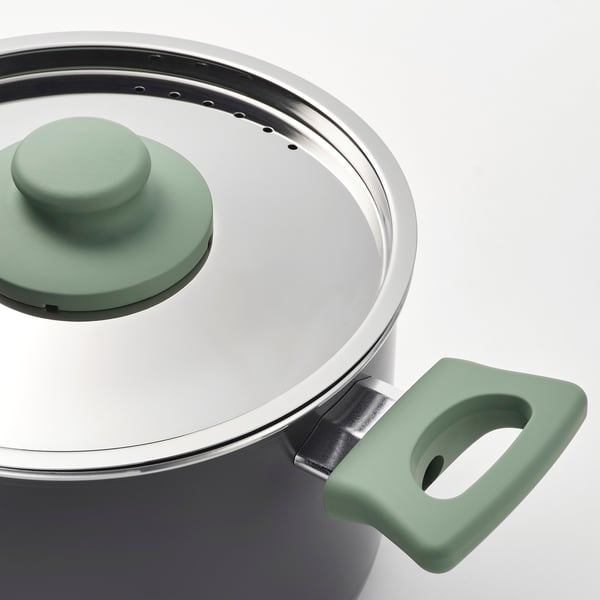 HEMLAGAD - 6-piece cookware set, non-stick coating light grey-green/grey