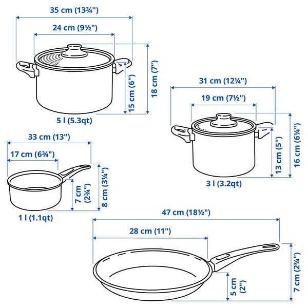 Ikea HEMLAGAD - Cookware set, 6 pieces, nonstick coating light gray-green/grey