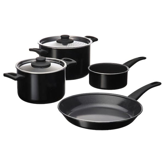 Ikea HEMLAGAD - Cookware set, 6 pieces, nonstick coating black