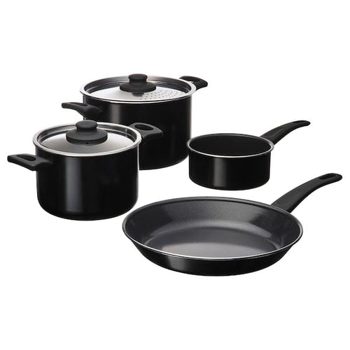 HEMLAGAD - 6-piece cookware set, non-stick coating black