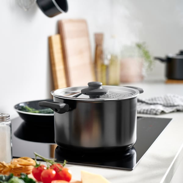 HEMLAGAD 6-piece cookware set, non-stick coating black