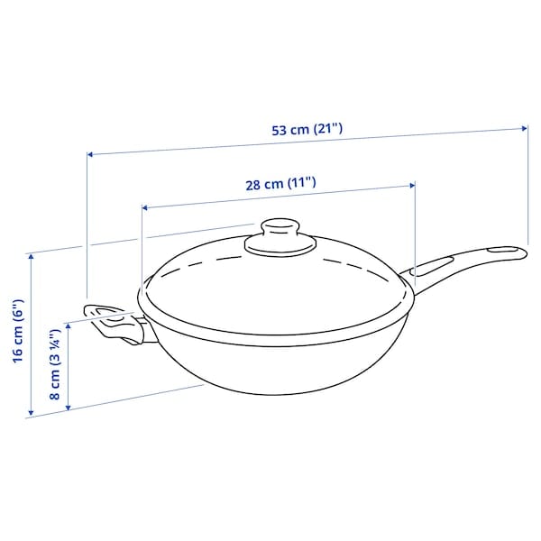 Ikea HEMLAGAD - Wok con coperchio, rivestimento antiaderente nero,28 cm